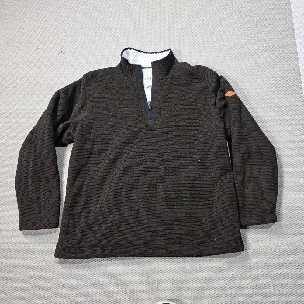 Orvis Mens Quarter Zip‎ Pullover Sweater L Large Brown Fleece Lined Classic Fit